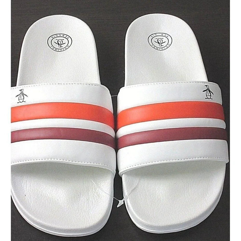 Original Penguin Men's Earle Slide Sandal White Coal Orange Red NWT Classic